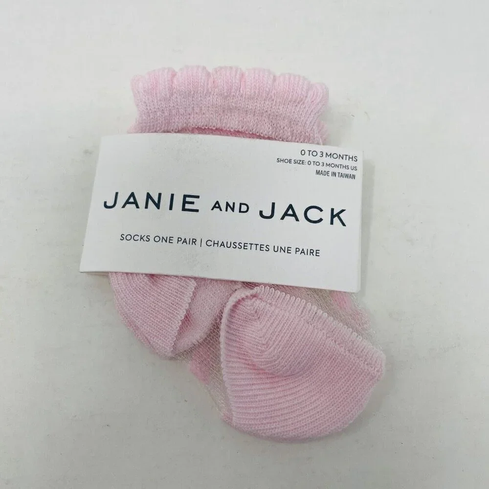 Janie and Jack Baby Girls 0-3 Months Sheer Polka Dot Ankle Socks in Light Pink